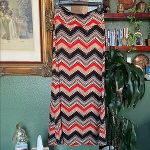 Hot Kiss Zigzag Pencil Skirt in Black, Red, and Cream